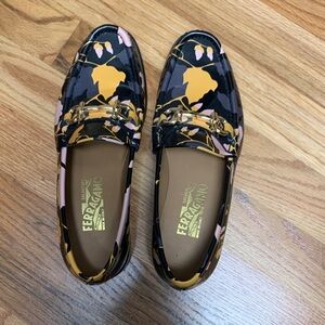 Salvatore Ferragamo Women's Floral Loafers - Black, Gold, and Pink